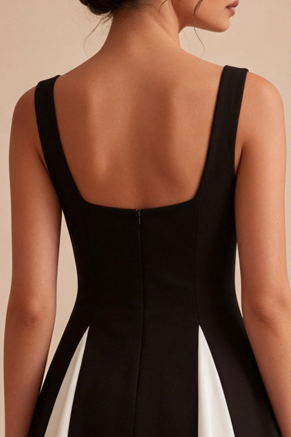 Thick Straps Black and White A Line Short Cocktail Dress