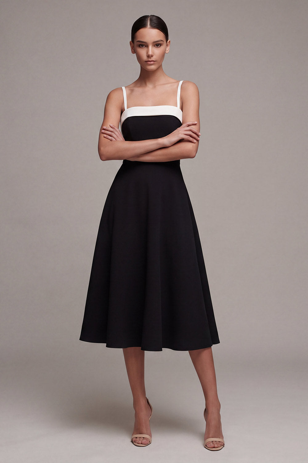 Black Square Neck A Line Little Black Dress