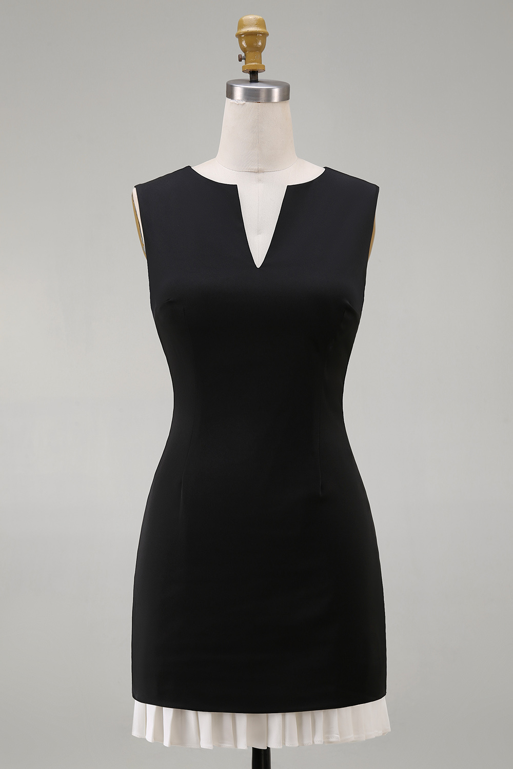 Simple Black V Neck Tight Cocktail Dress with Pleats