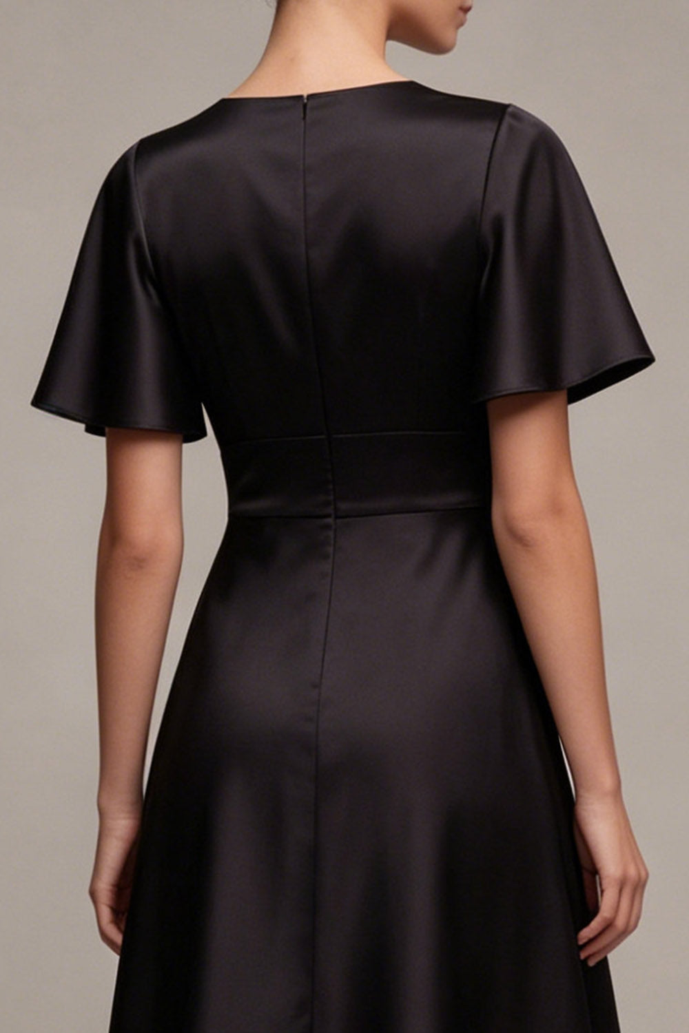 Black V-Neck Flutter Sleeves Midi A Line Formal Dress
