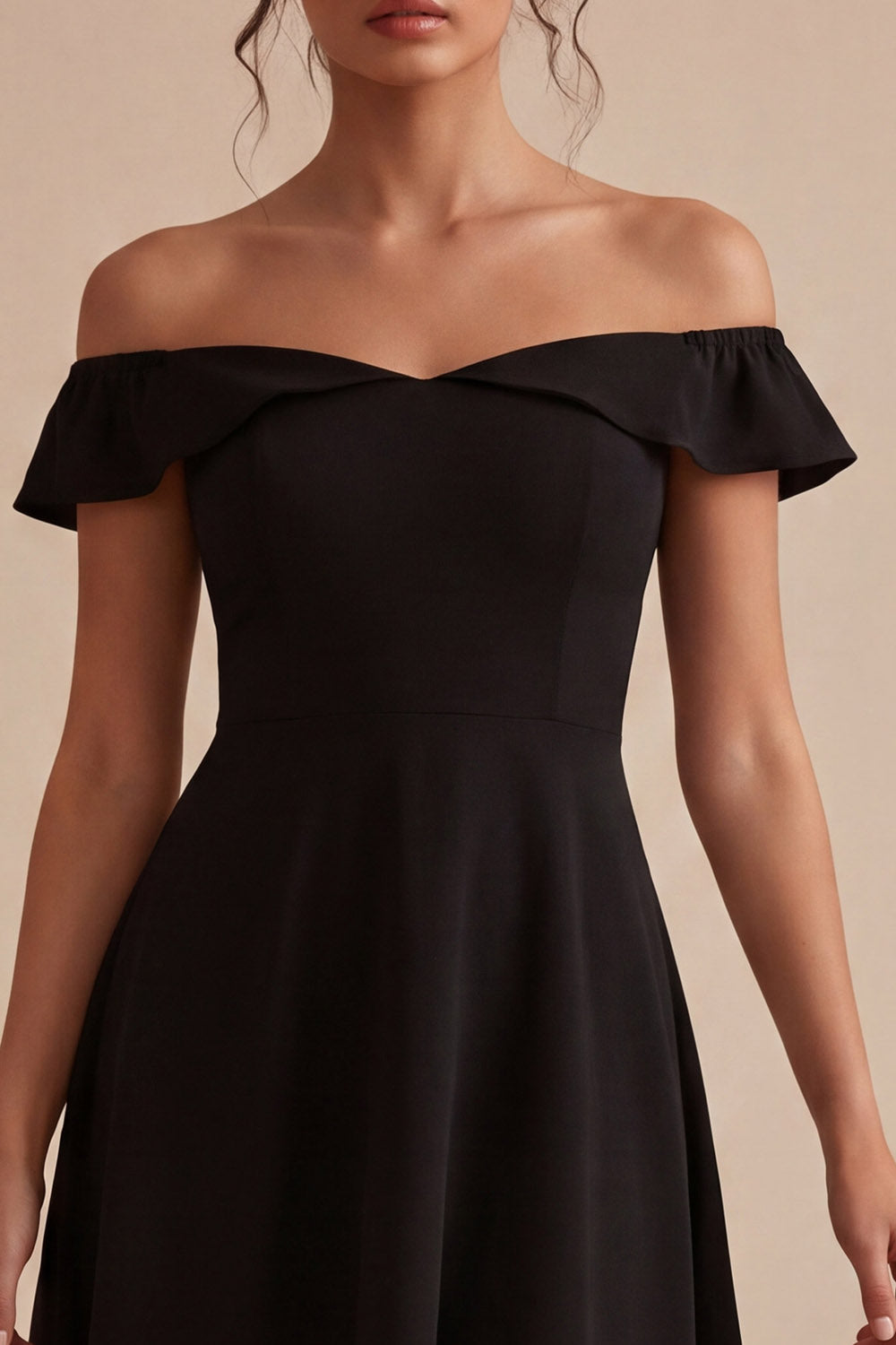 High Low Off the Shoulder A Line Little Black Dress