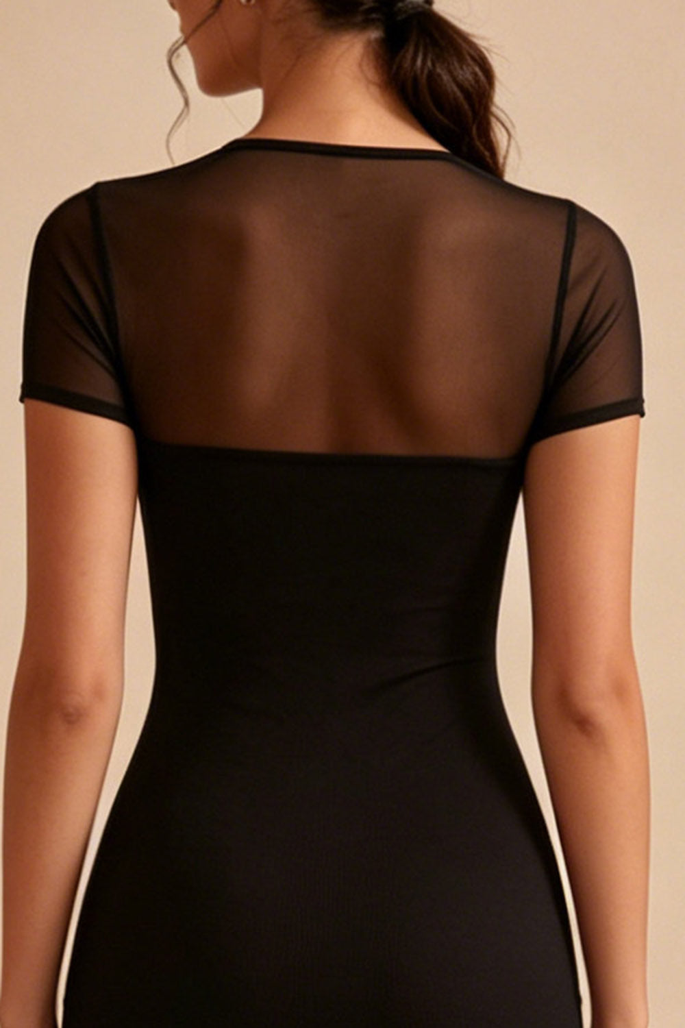 Tight Short Sleeves Mesh Little Black Dress