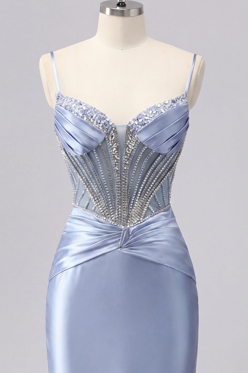 Sparkly Grey Blue Tight Corset Ruched Short Homecoming Dress with Beading