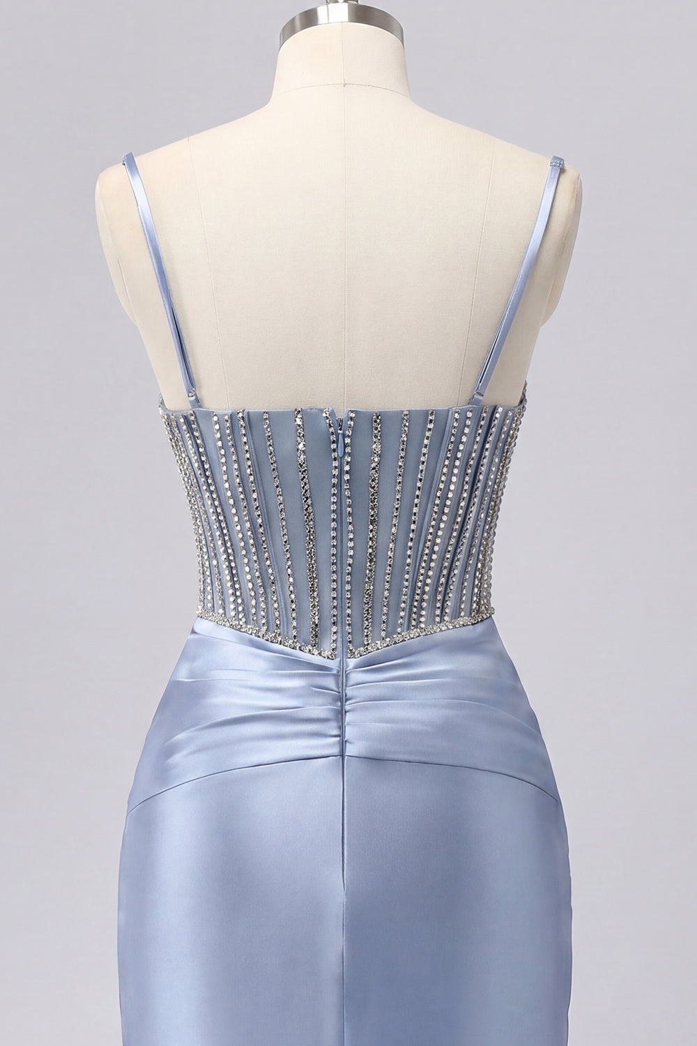 Sparkly Grey Blue Tight Corset Ruched Short Homecoming Dress with Beading