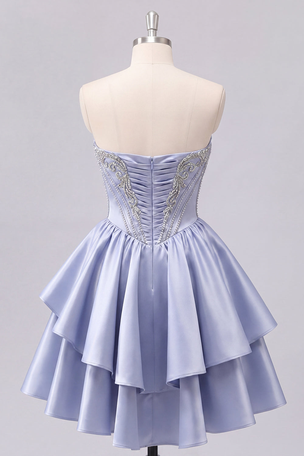 Sparkly Grey Blue Short Corset A Line Beaded Homecoming Dress with Ruffles