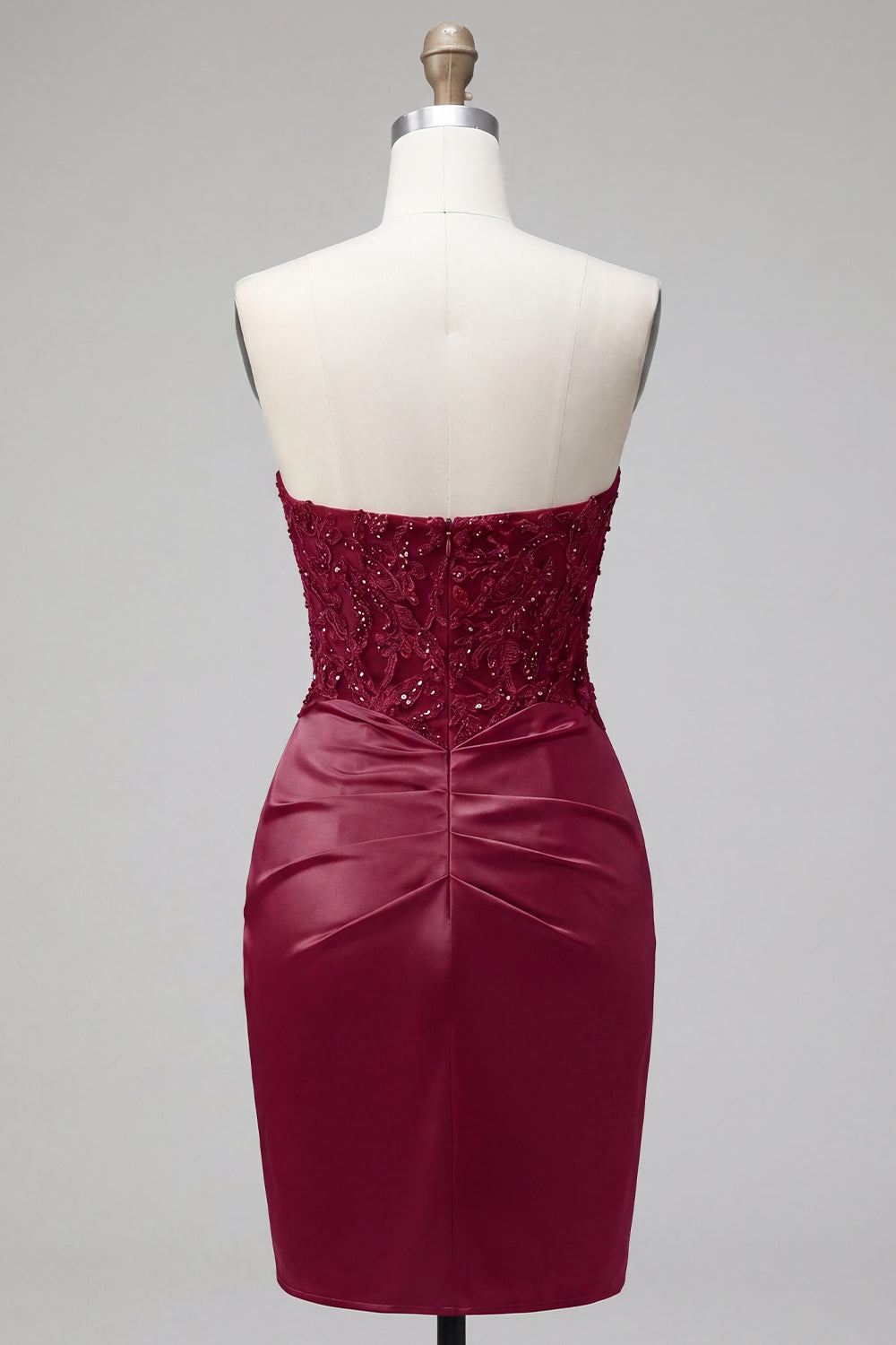 Sparkly Burgundy Sweetheart Beaded Ruched Tight Short Homecoming Dress