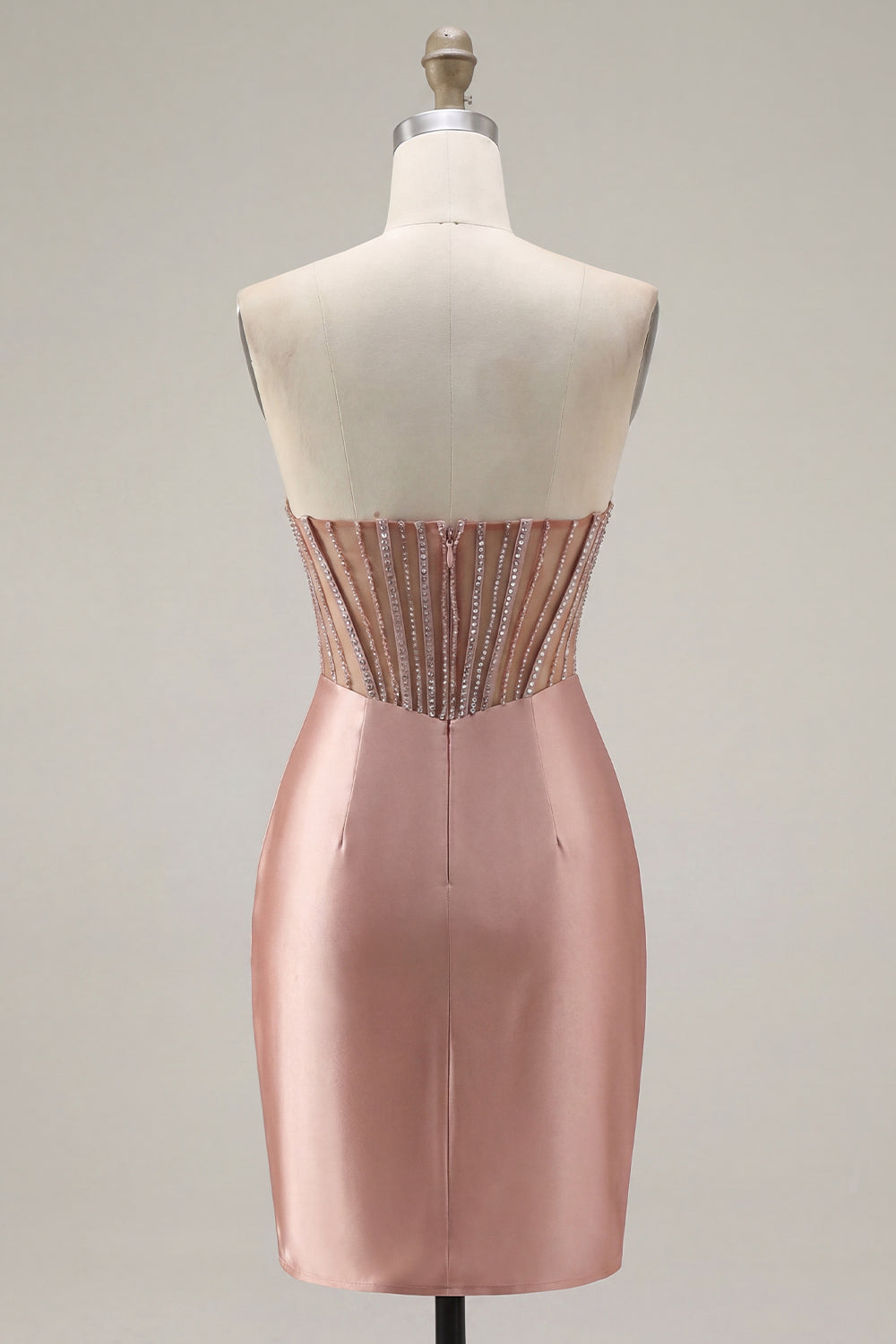 Sparkly Blush Corset Strapless Ruched Tight Short Homecoming Dress with Slit