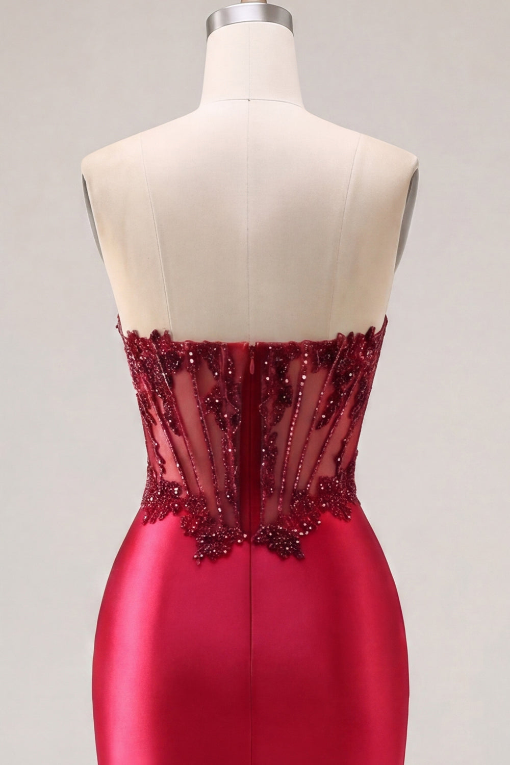 Sparkly Burgundy Tight Short Corset Ruched Beaded Homecoming Dress with Slit