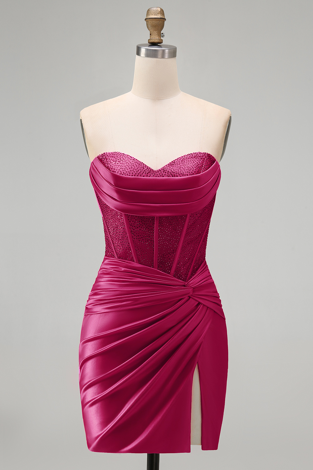 Burgundy Strapless Corset Tight Short Homecoming Dress with Beading