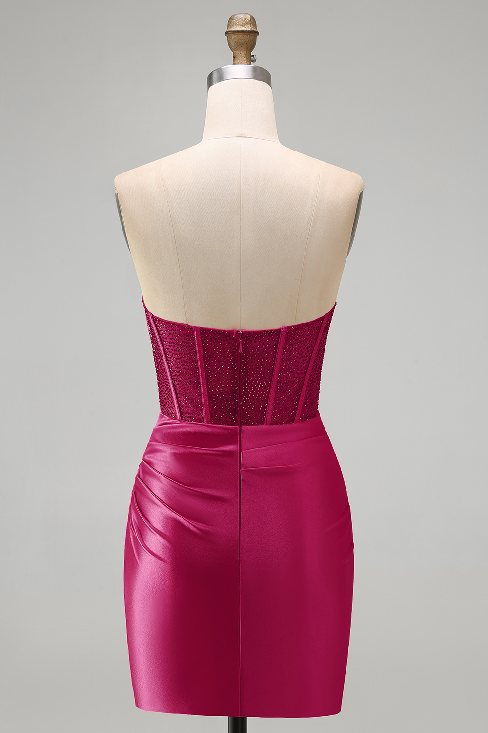 Burgundy Strapless Corset Tight Short Homecoming Dress with Beading