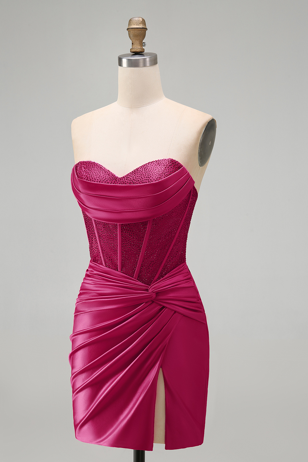 Burgundy Strapless Corset Tight Short Homecoming Dress with Beading