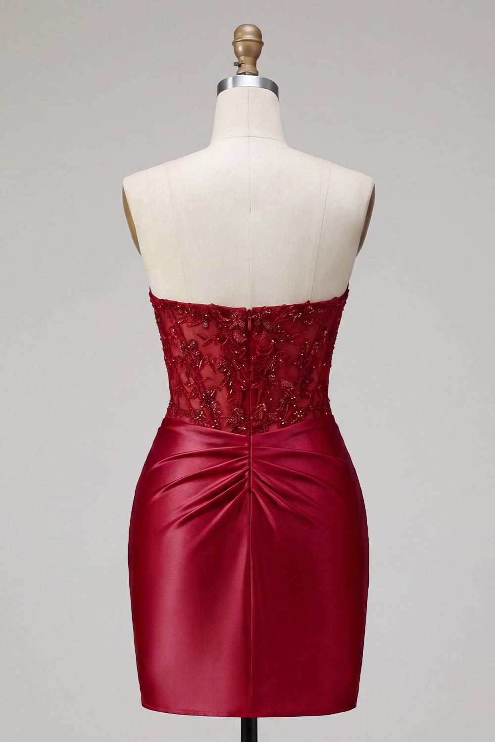 Red Corset Short Strapless Tight Homecoming Dress with Lace