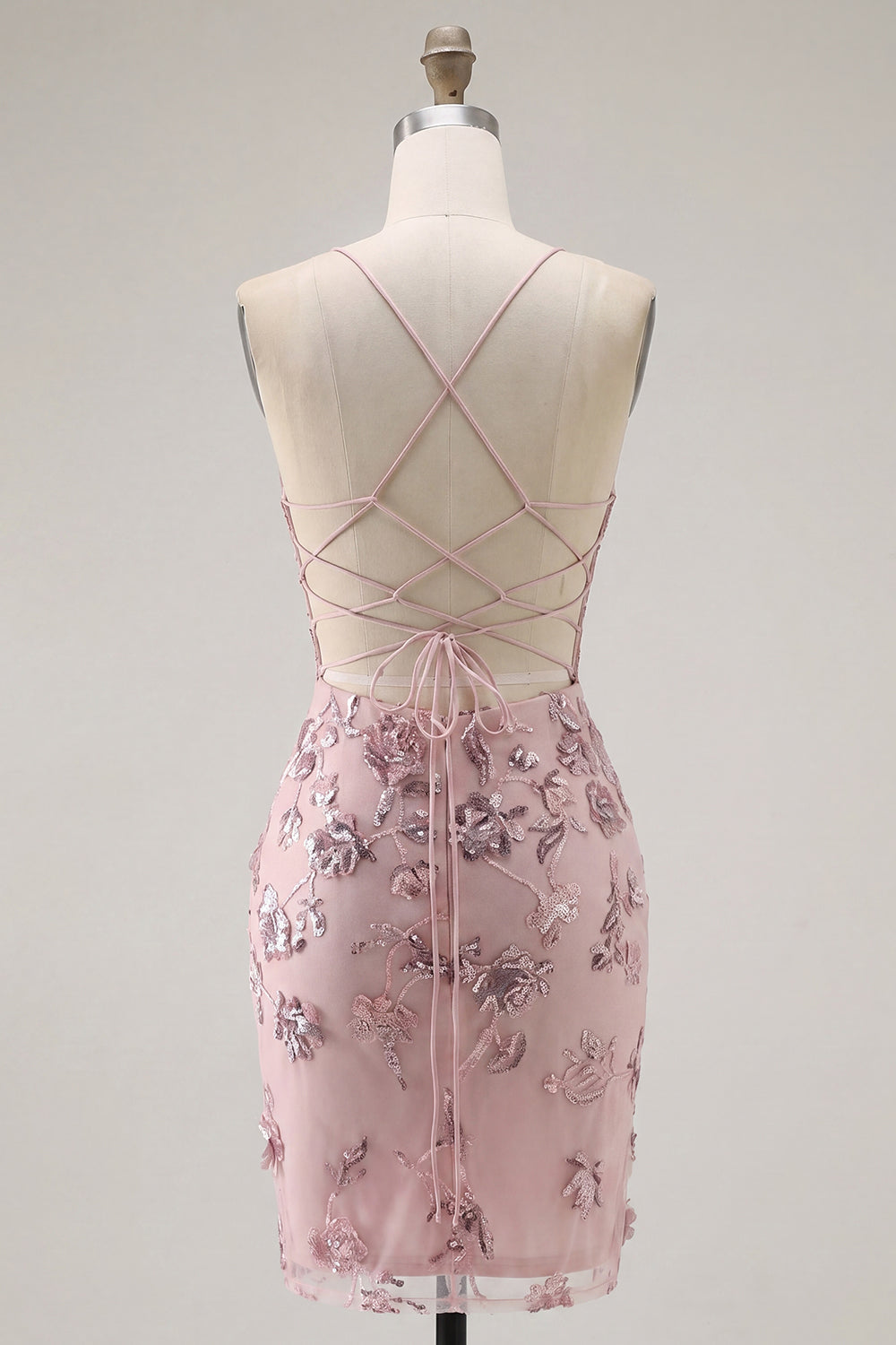 Sparkly Blush Halter Floral Tight Corset Short Beaded Homecoming Dress