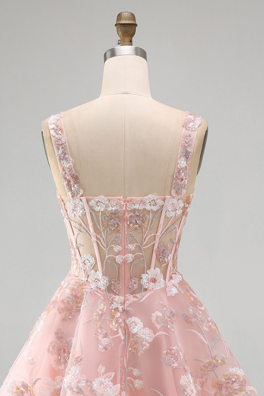 Pink Corset Floral A Line Square Neck Short Homecoming Dress