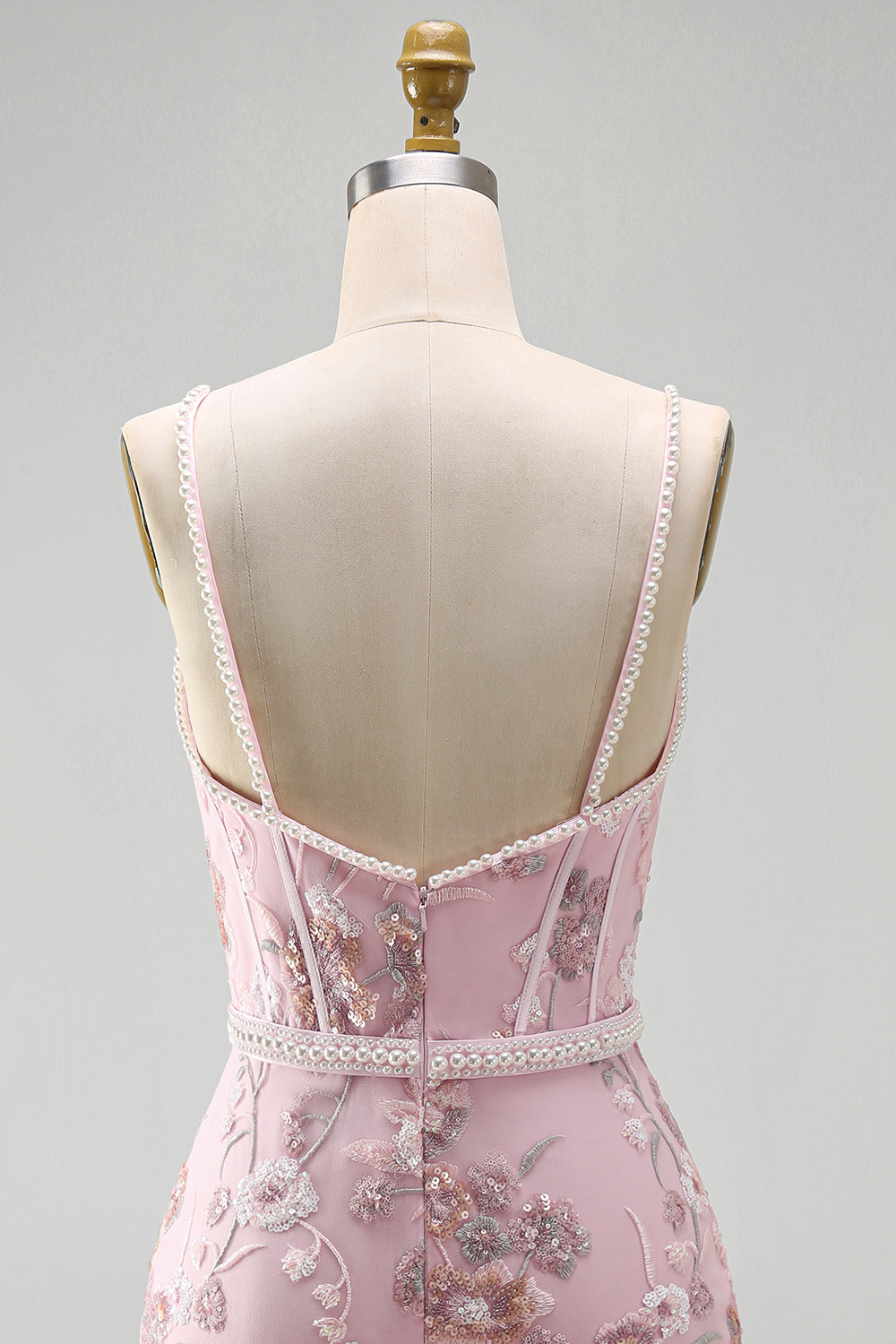 Pink Floral V-Neck Tight Short Corset Homecoming Dress with Beading