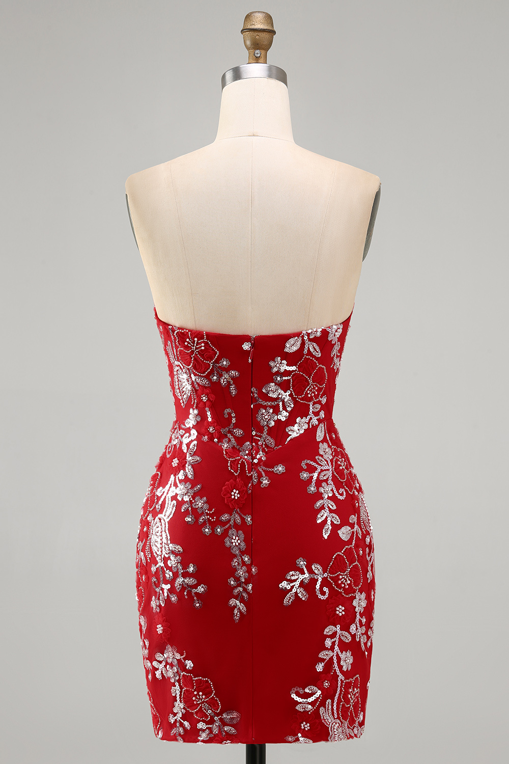 Sparkly Red Beaded Floral Tight Short Homecoming Dress