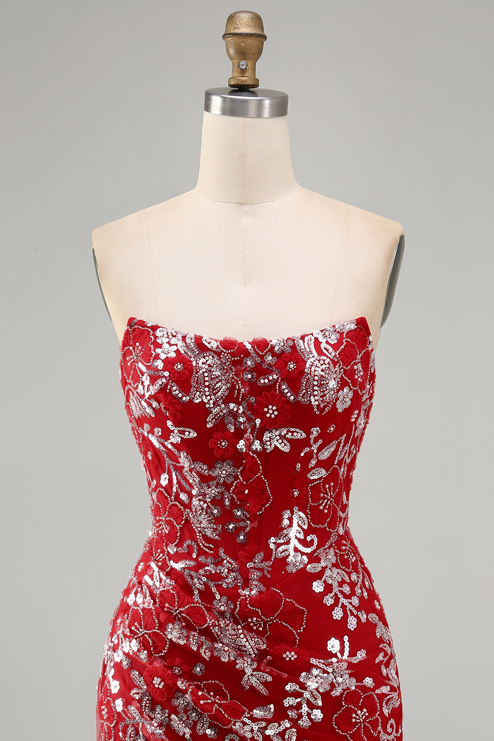 Sparkly Red Beaded Floral Tight Short Homecoming Dress
