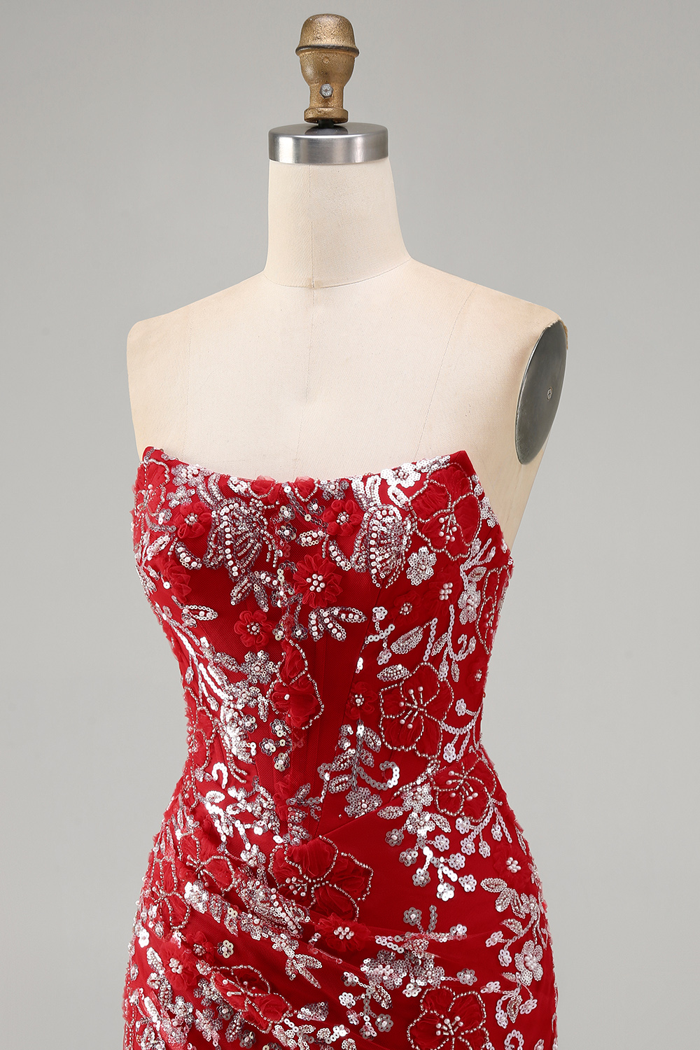 Sparkly Red Beaded Floral Tight Short Homecoming Dress