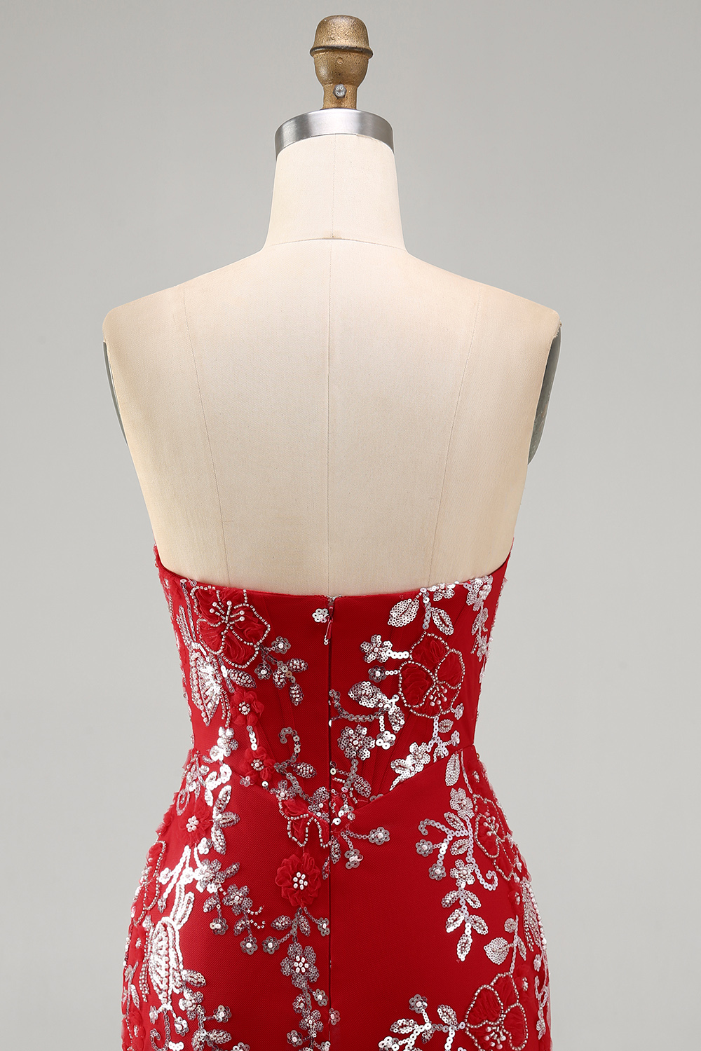 Sparkly Red Beaded Floral Tight Short Homecoming Dress