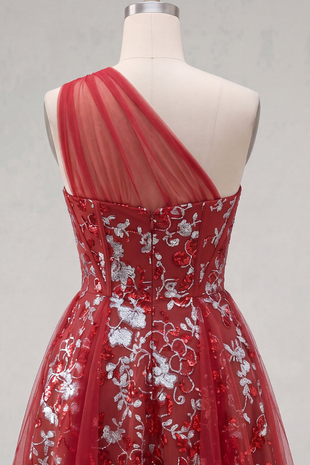 Sparkly Red Floral Corset A Line Short Beaded Homecoming Dress with Ruffles