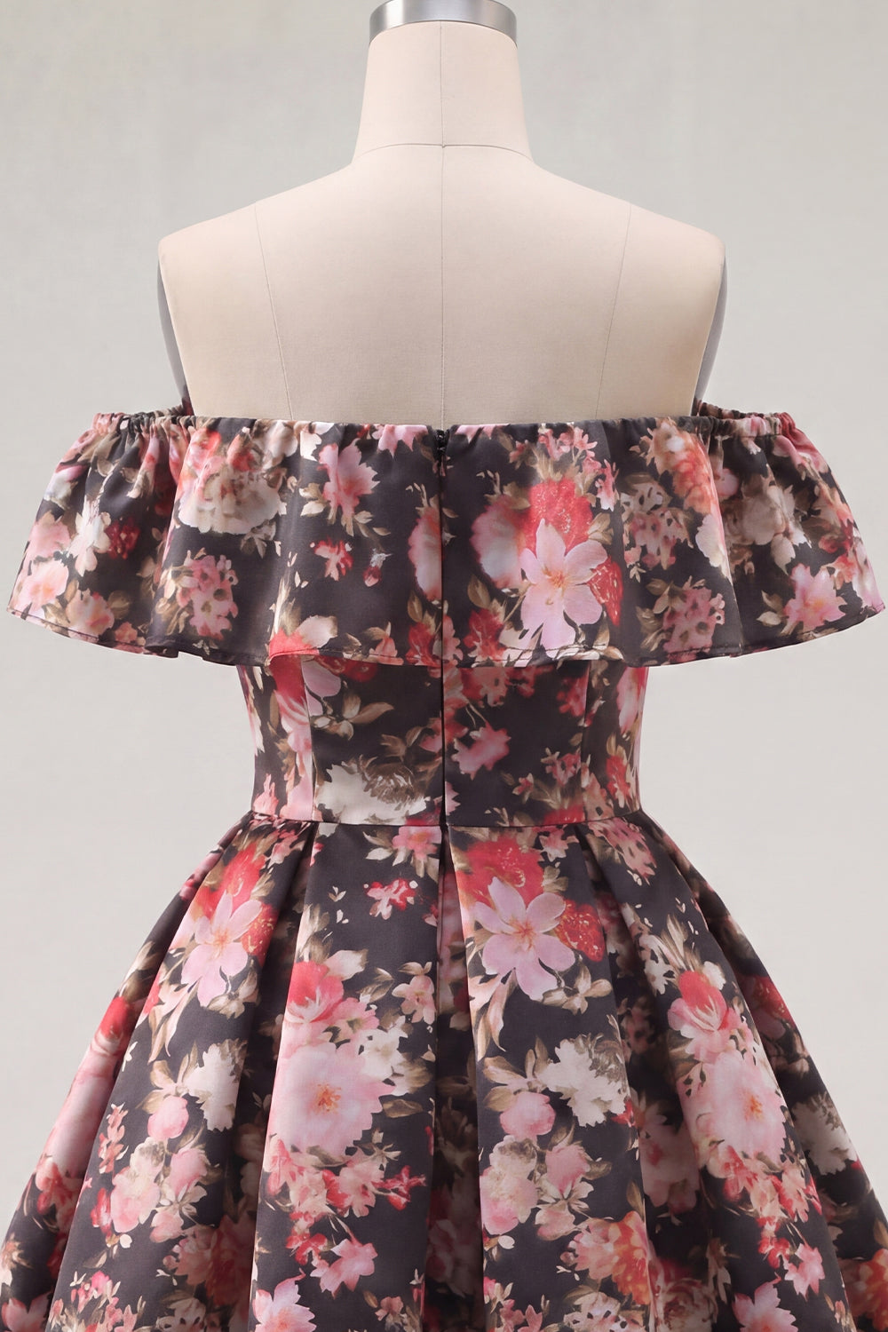 Black Pink Flower Off the Shoulder A Line Short Homecoming Dress