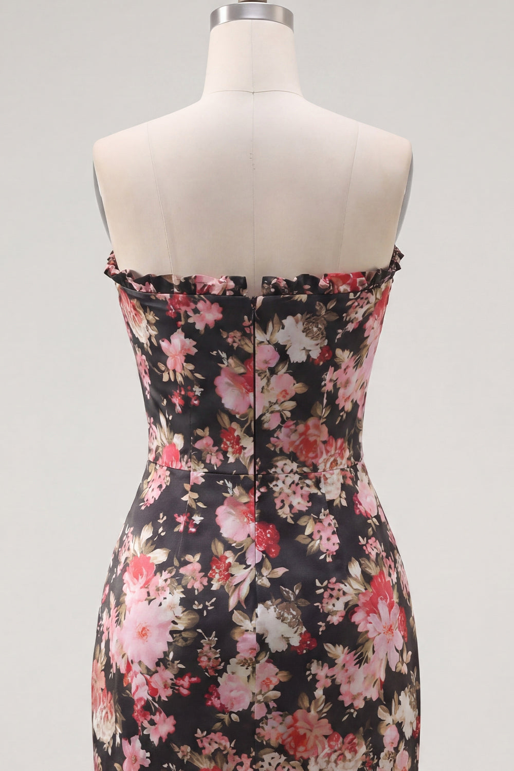 Black Pink Flower Strapless Ruched Tight Short Corset Homecoming Dress