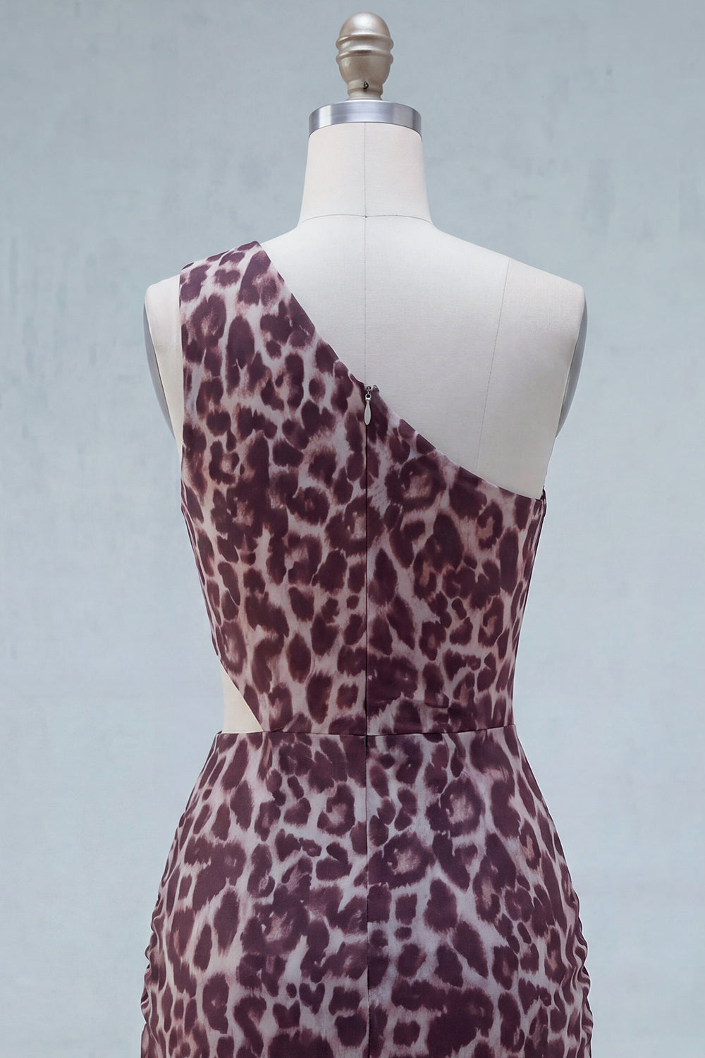 Coffee Leopard Print Cut Out One Shoulder Ruched Tight Short Homecoming Dress