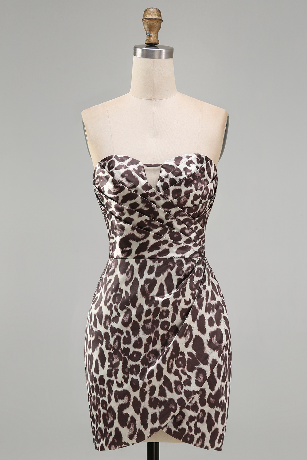 Coffee Leopard Print Strapless Tight Short Homecoming Dress