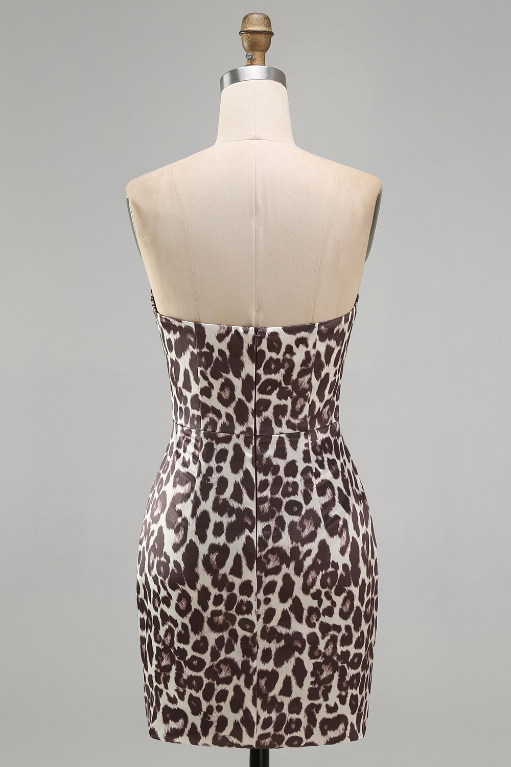 Coffee Leopard Print Strapless Tight Short Homecoming Dress