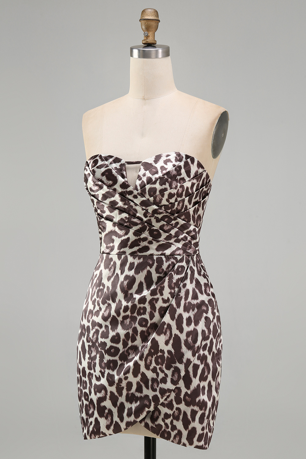 Coffee Leopard Print Strapless Tight Short Homecoming Dress
