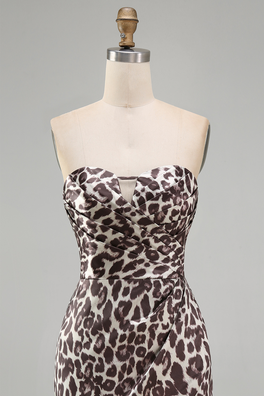 Coffee Leopard Print Strapless Tight Short Homecoming Dress