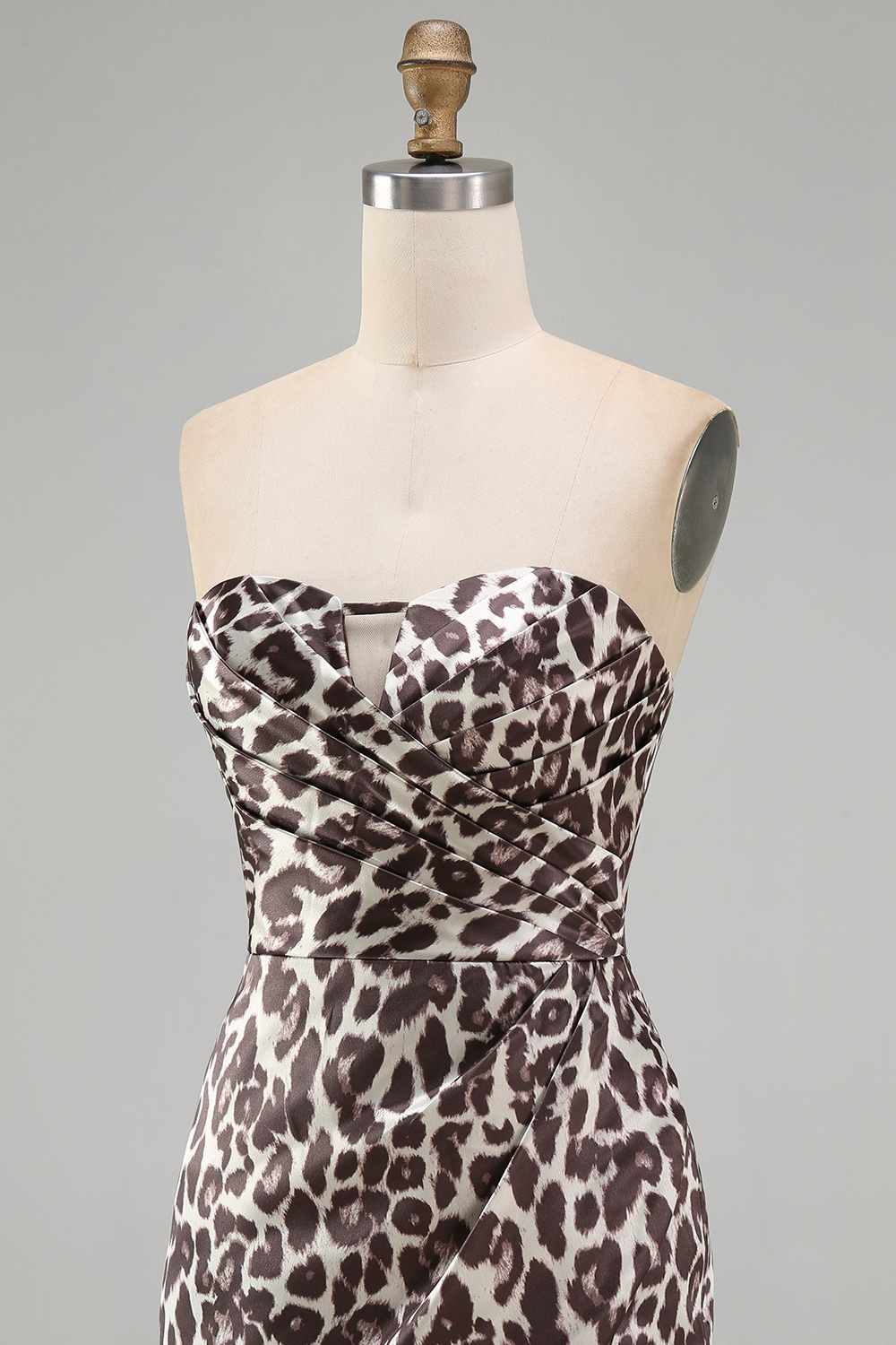 Coffee Leopard Print Strapless Tight Short Homecoming Dress