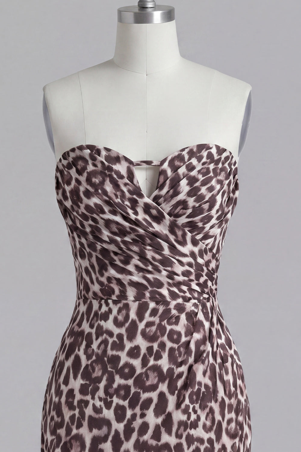 Coffee Strapless Leopard Print Ruched Tight Short Homecoming Dress