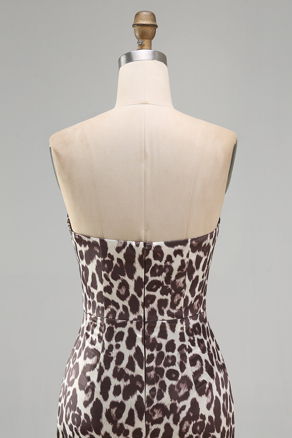 Coffee Leopard Print Strapless Tight Short Homecoming Dress