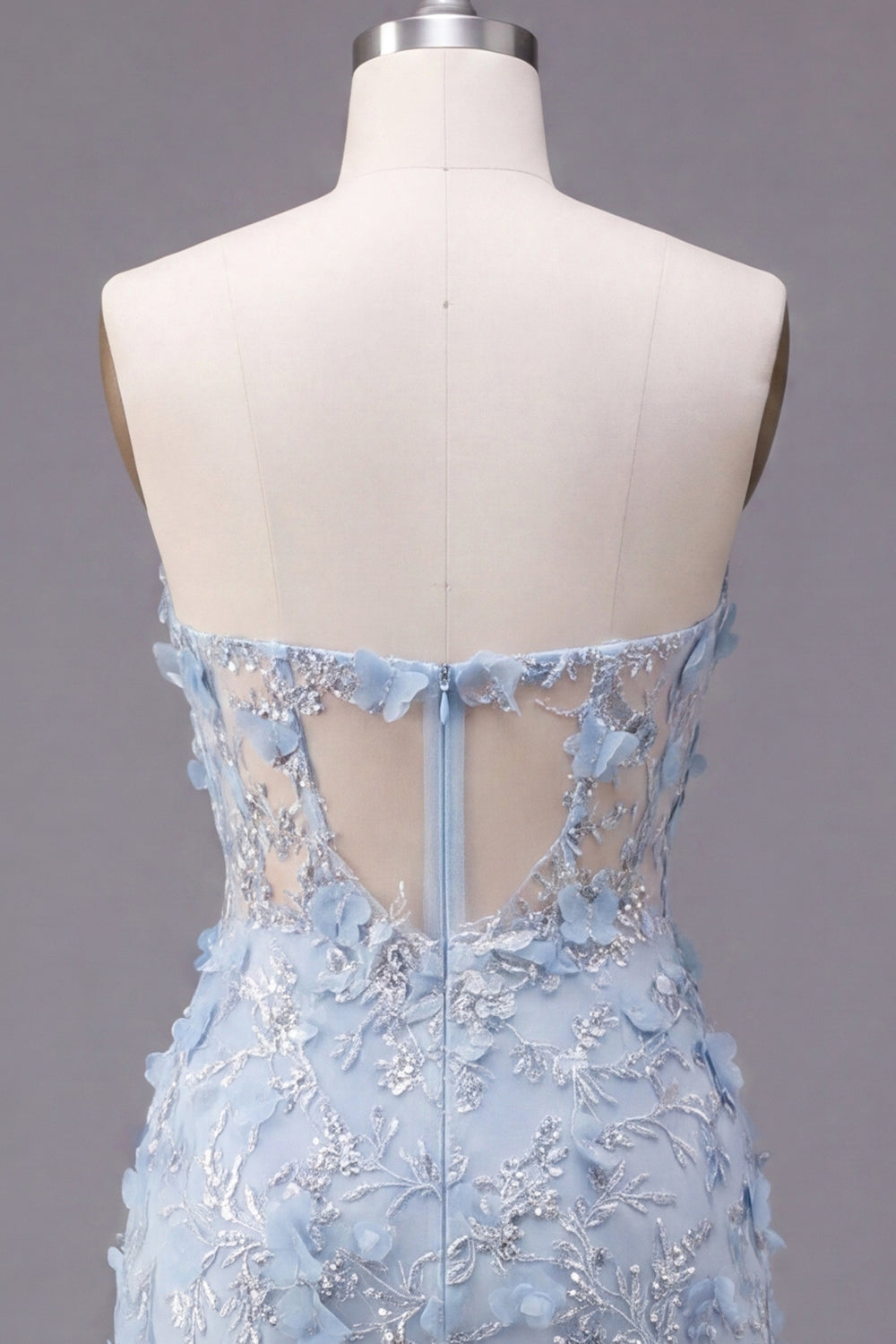 Sparkly Blue Corset Floral Tight Short Strapless Homecoming Dress with Beading