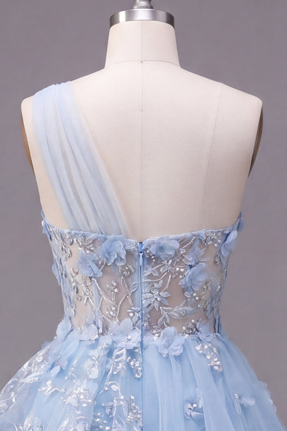 Sparkly Blue Beaded Corset Floral A Line Short Homecoming Dress with Ruffles