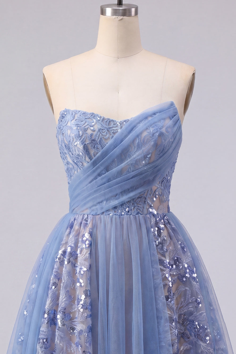 Sparkly Grey Blue Short Corset Ruched Homecoming Dress with Lace