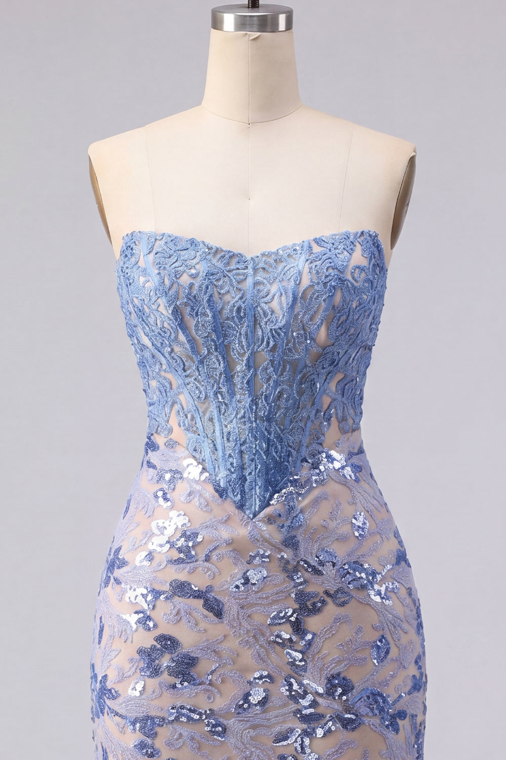 Sparkly Grey Blue Strapless Corset Tight Lace Short Homecoming Dress