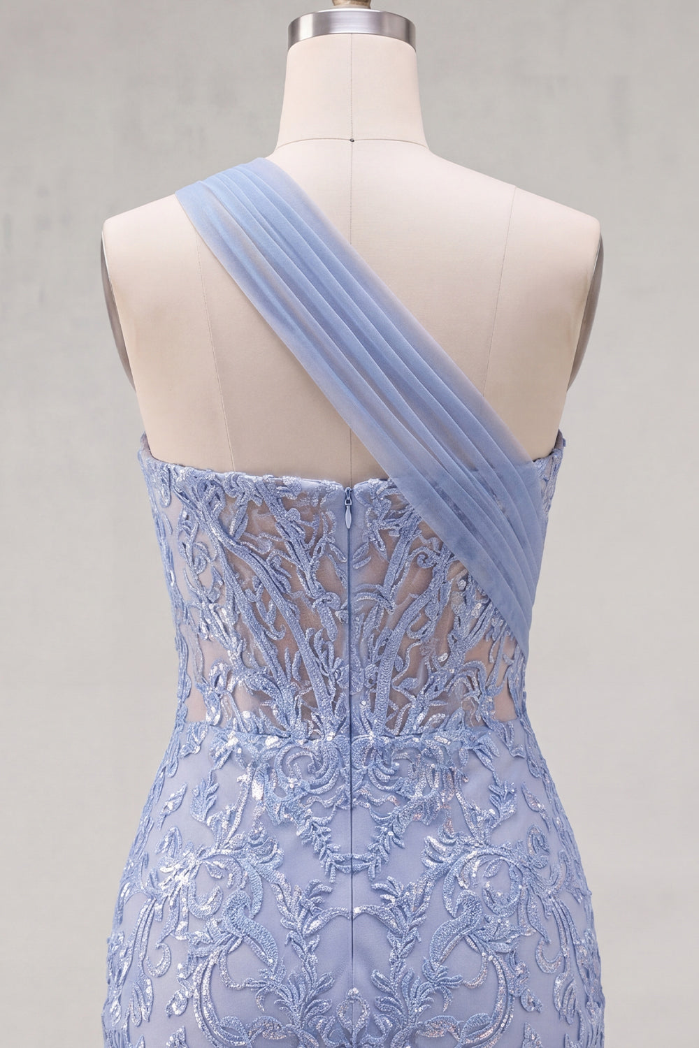 Sparkly Grey Blue One Shoulder Corset Tight Lace Short Homecoming Dress
