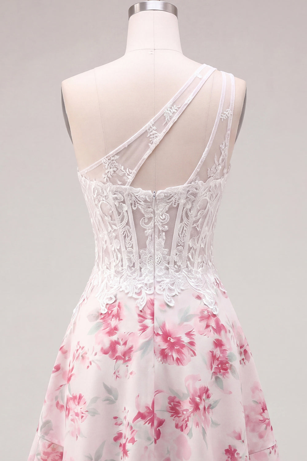 White Fuchsia Flower A Line Keyhole Corset Short Homecoming Dress with Ruffles