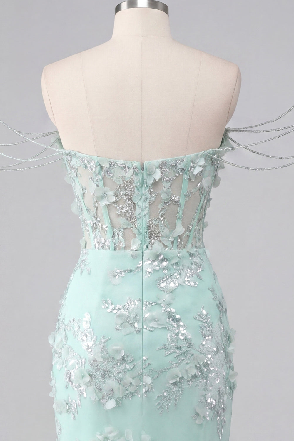 Sparkly Mint Ruched Beaded Tight Short Corset Floral Homecoming Dress with Slit