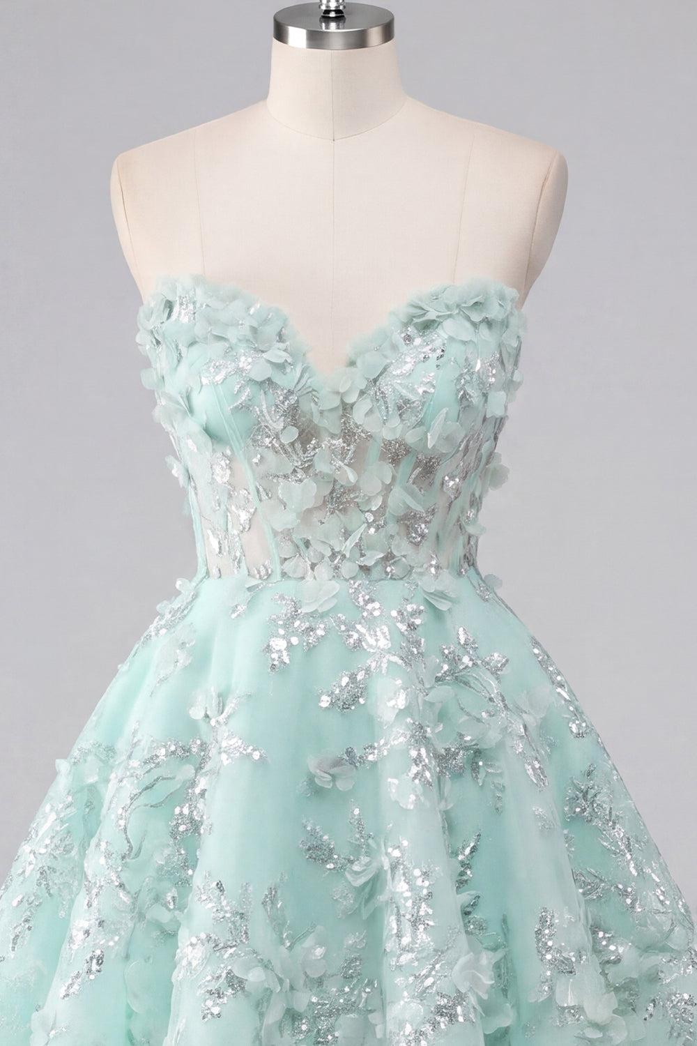 Sparkly Mint Floral Sweetheart A Line Corset Short Beaded Homecoming Dress