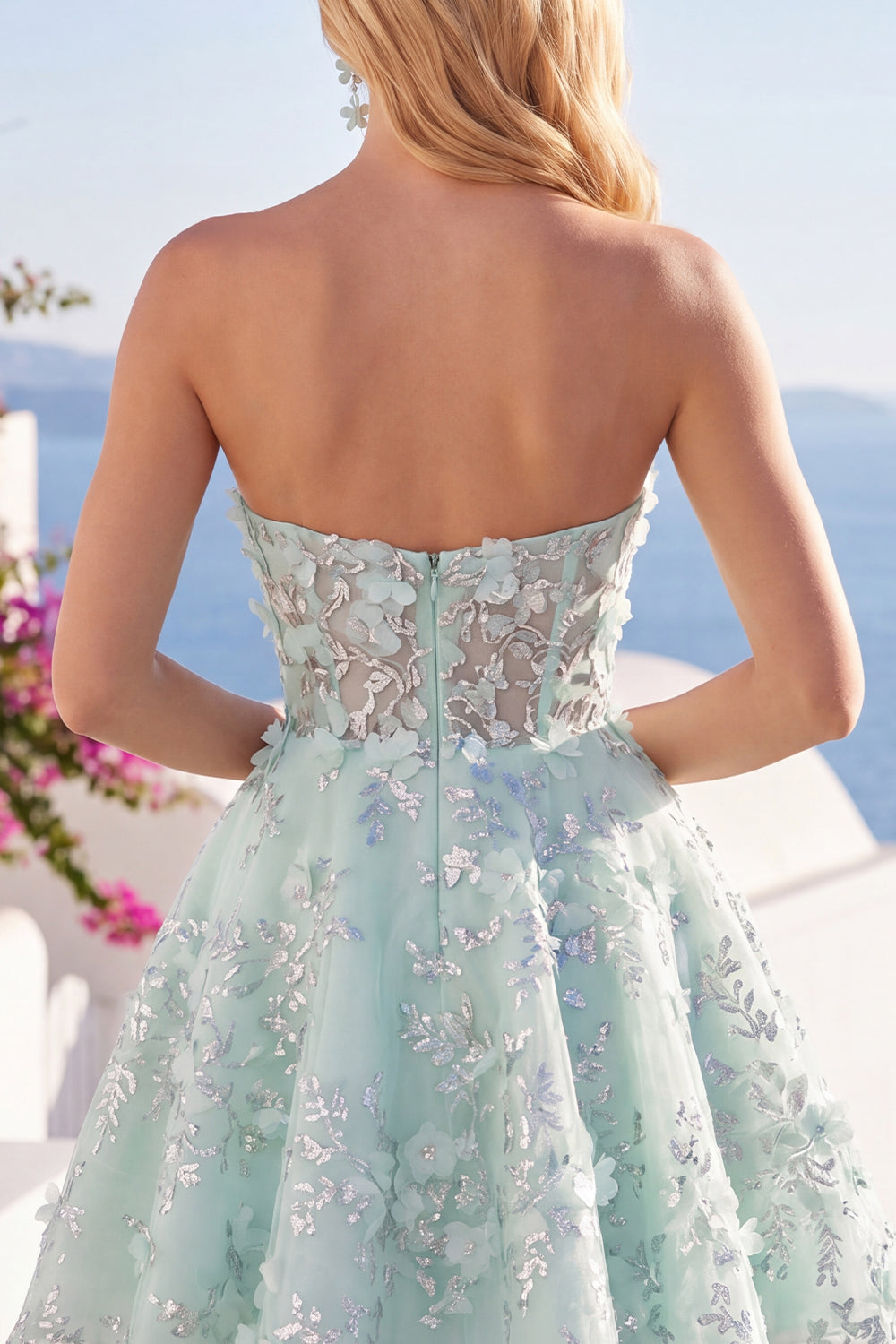 Sparkly Mint Floral Sweetheart A Line Corset Short Beaded Homecoming Dress