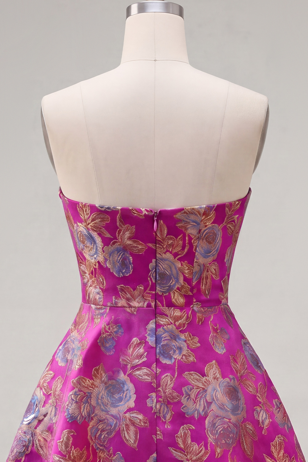 Fuchsia Strapless A Line Floral Short Homecoming Dress with Bow