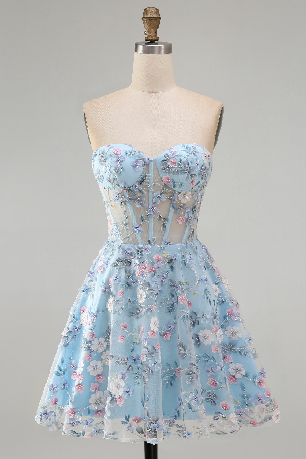 A Line Green Sweetheart Short Corset Homecoming Dress with 3D Flowers