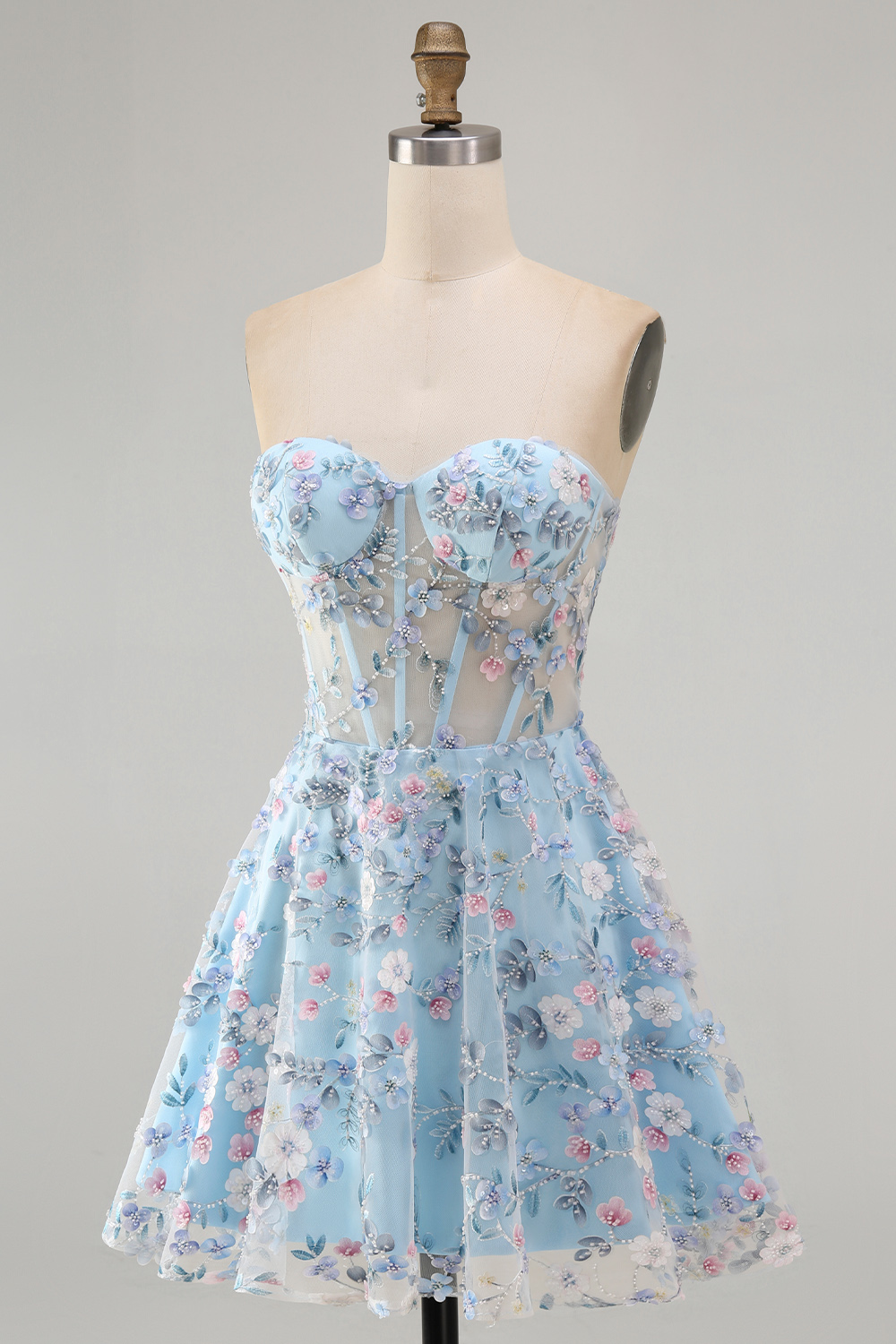 A Line Green Sweetheart Short Corset Homecoming Dress with 3D Flowers