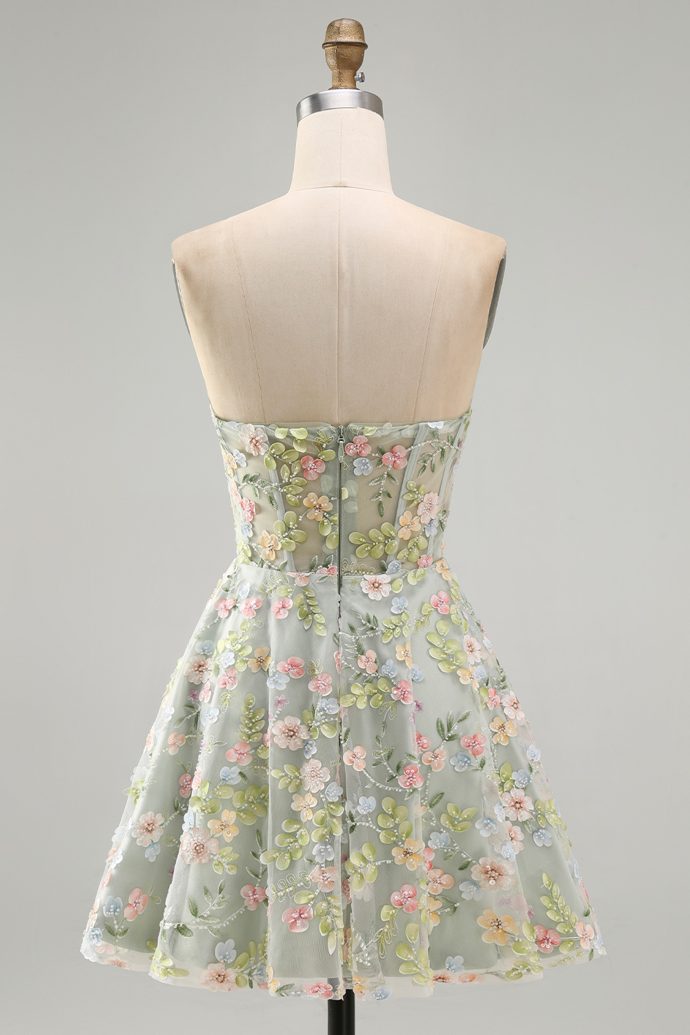 A Line Green Sweetheart Short Corset Homecoming Dress with 3D Flowers