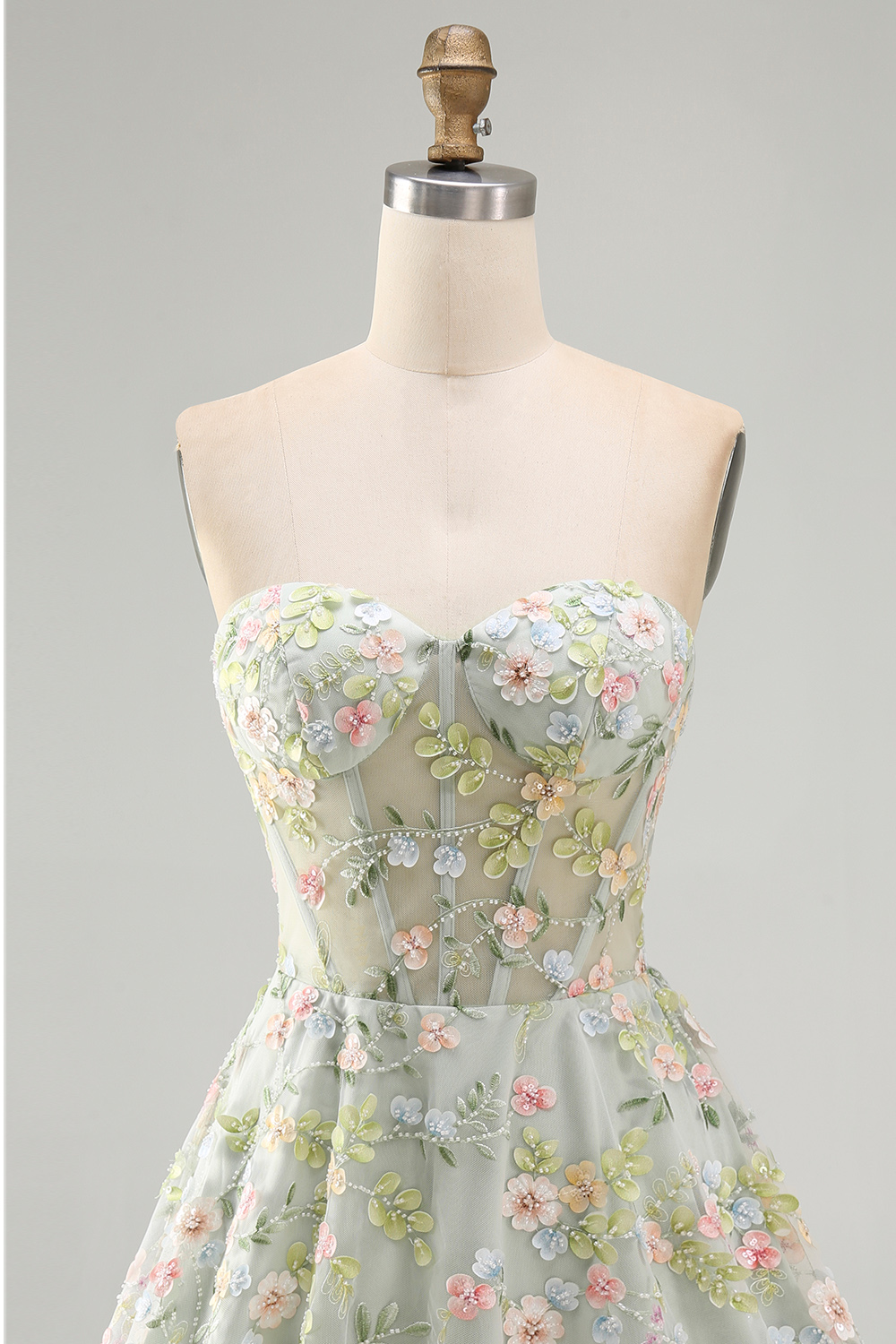 A Line Green Sweetheart Short Corset Homecoming Dress with 3D Flowers