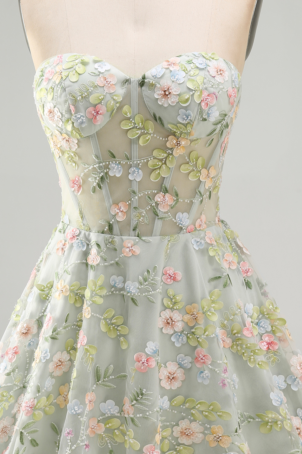 A Line Green Sweetheart Short Corset Homecoming Dress with 3D Flowers