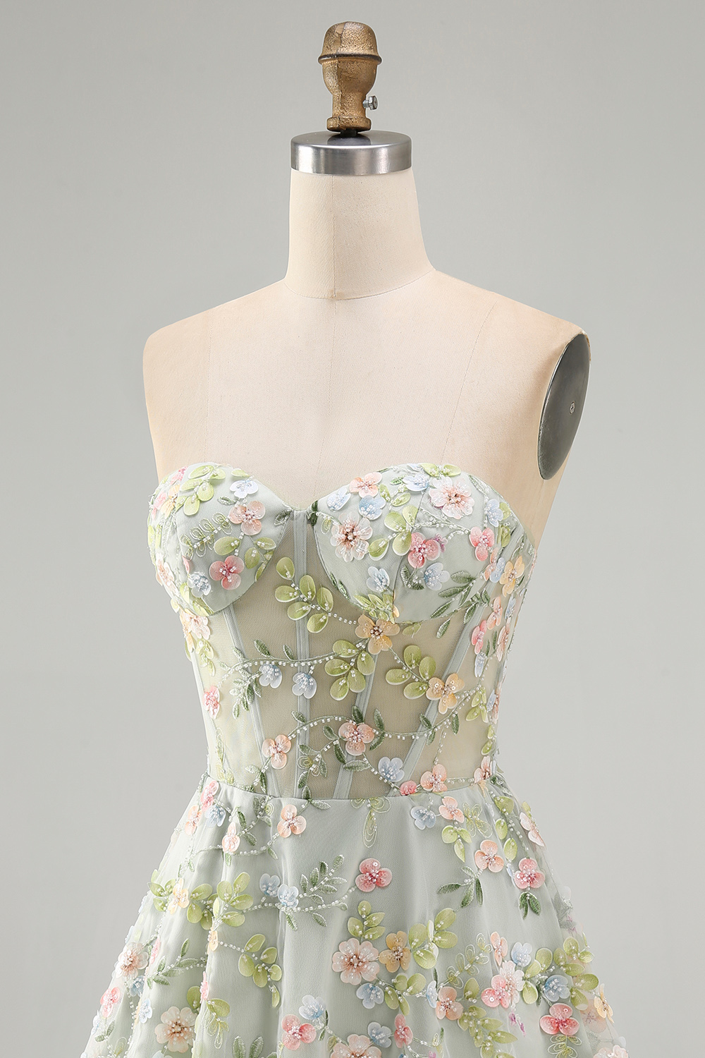A Line Green Sweetheart Short Corset Homecoming Dress with 3D Flowers